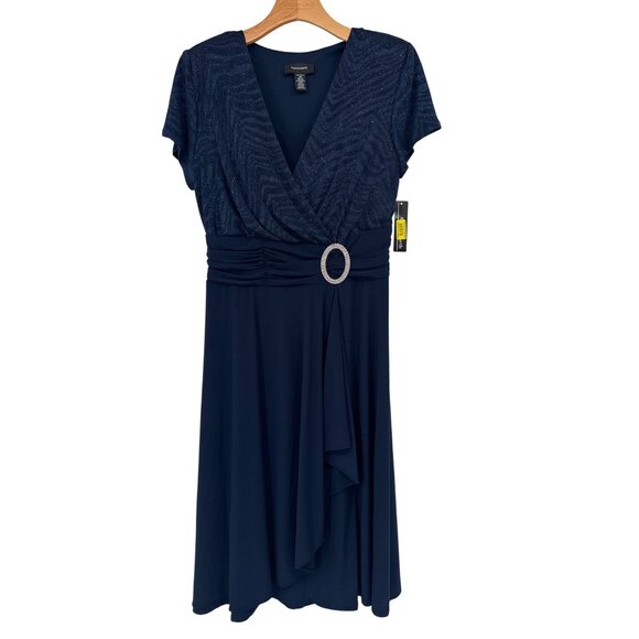 R&M Richards Womens Navy Cascade Wrap Dress Waist Sash formal size 10 new $99 - Picture 2 of 9